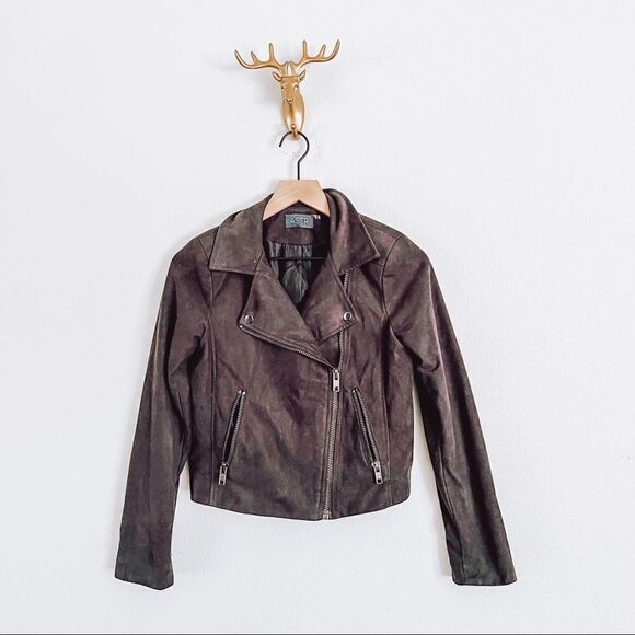ASTR WOMEN'S Chocolate Brown Angle Zipped Moto Jacket Size XS - Picture 1 of 8
